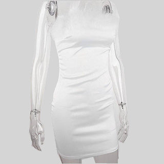 Feather off shoulder solid backless tube dress