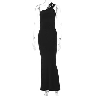 One shoulder ruched irregular backless maxi dress
