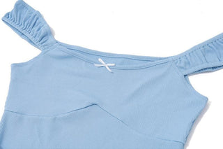 Ruched u neck bowknot ribbed cami top