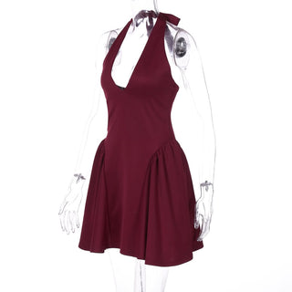 Halter v neck solid backless mini dress