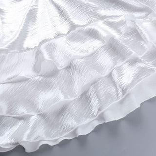 Ruffle deep V neck ruched irregular solid mini dress