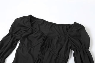 Long puff sleeve self tie crop top