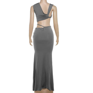 Ruched irregular solid crop maxi skirt set