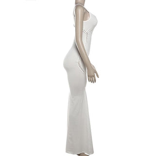 U neck hollow out solid cami cut out maxi dress