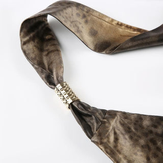 Leopard print v neck metallic cross back cami top