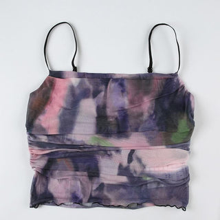 Halter tie dye mesh ruched 2 piece top