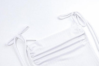 Solid self tie backless low cut crop top