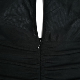 Hollow out ruched mesh long sleeve zip-up button cut out mini dress