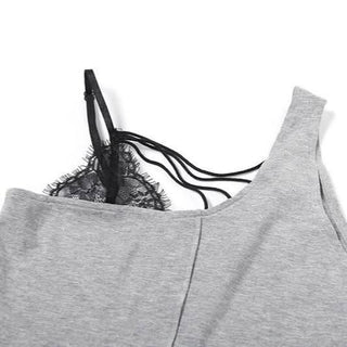 Irregular lace hem hollow out stitch patchwork cut out top