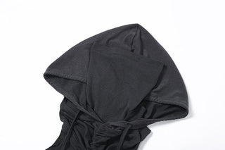 Sleeveless hoodie drawstring cross front ruched top