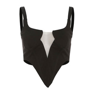 U neck mesh patchwork backless cami top