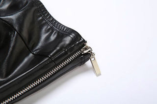 PU leather zip-up tube short pant set