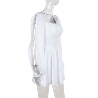 Long sleeve self tie square neck smocked mini dress