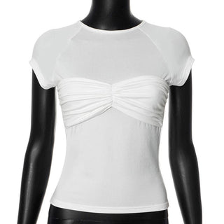 Short sleeve ruched crewneck solid top