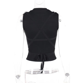 Crewneck patchwork cross front cross pattern tank top