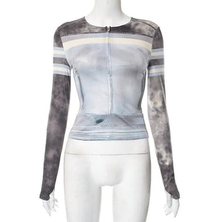 Tie dye contrast long sleeve gloves zip-up pant set