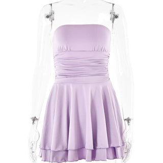 Ruched backless solid ruffle tube mini dress