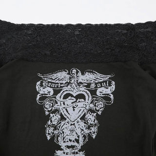 Off shoulder long sleeve lace hem abstract top