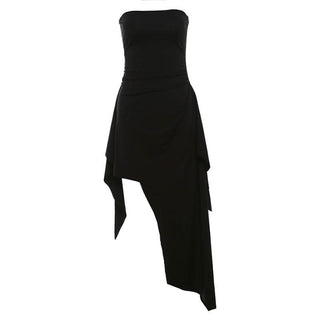 Irregular backless solid tube midi dress