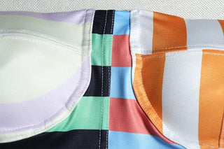 Striped print padded stitch contrast tube mini dress