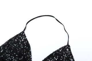 Halter metallic glitter cowl neck ruched 2 piece top