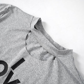 Short sleeve letter print crewneck hollow out crop cut out top