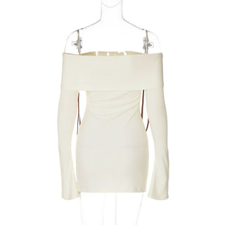 Off shoulder long flared sleeve bowknot ribbed mini dress
