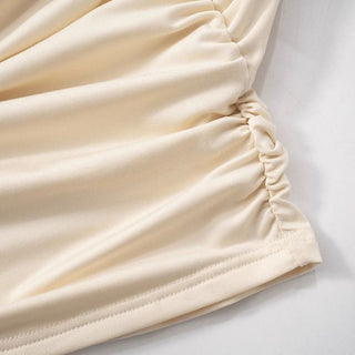 Long sleeve off shoulder ruched knotted mini dress