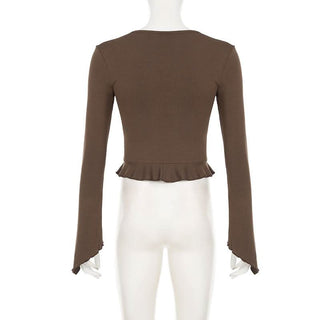 Long sleeve ruffle self tie top