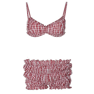 Plaid print smocked cami pant set