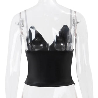 PU leather v neck cami top