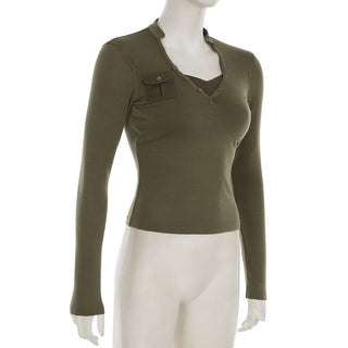 V neck long sleeve button top