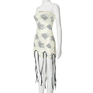Print tassels slit tube mini dress