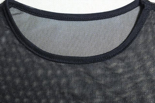 Long sleeve mesh see through knotted mini skirt set