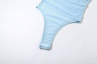 One shoulder ruched sheer mesh bodysuit
