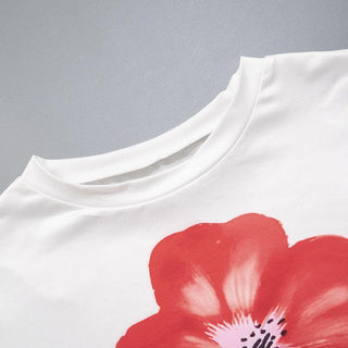 Crew neck short sleeve flower print top
