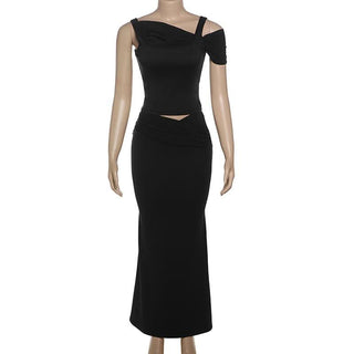 Irregular hollow out mesh backless mini skirt set