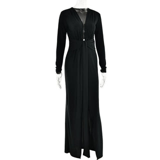 Long sleeve v neck ruched slit solid irregular maxi dress-final-sale