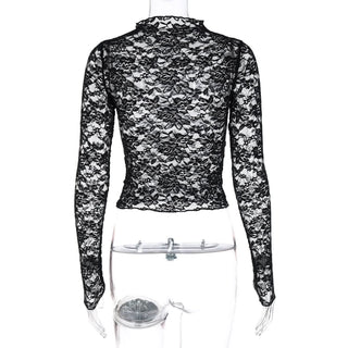 Long sleeve high neck lace top