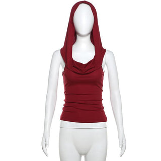 Sleeveless cowl neck hoodie ruched top