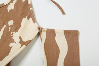 Long sleeve hollow out halter self tie ribbed cut out mini dress