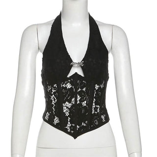 Halter corset lace backless top