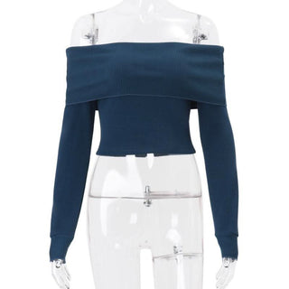 Off shoulder long sleeve knitted solid top