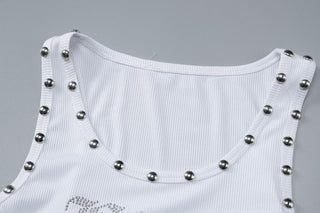 U neck beaded ribbed "kiss" pattern tank top