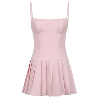 Sweetheart neck ruched pleated zip-up cami mini dress