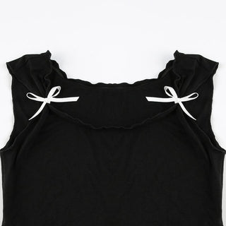 Cap sleeve bowknot u neck ruffle top