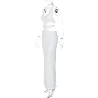 Halter v neck hollow out high slit cut out maxi dress
