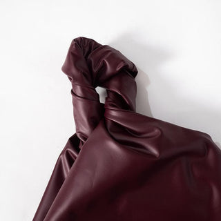 One shoulder PU leather ruched backless top
