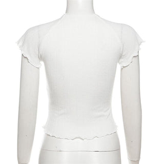 Short sleeve textured bowknot ruffle top