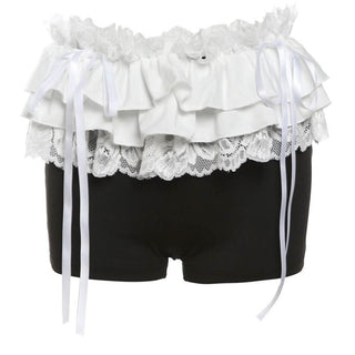 Lace hem ruched bowknot ribbon short pant